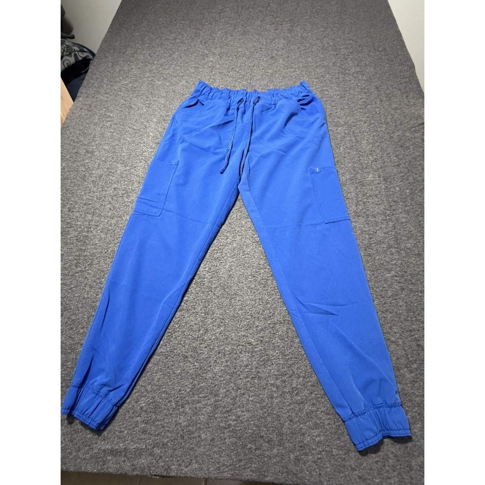 Jaanuu Medical Scrub Pants Womens Large Blue Cargo Pockets Drawstring Waisted
